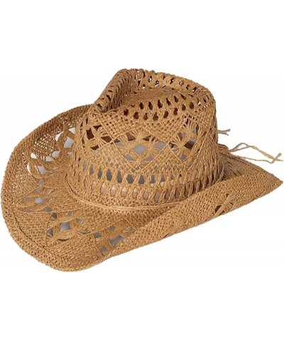 Western Cowgirl Hat,Straw Cowboy Hats for Women Holiday Party Foldable Sun Hat with Wide Brim Beige $15.16 Cowboy Hats