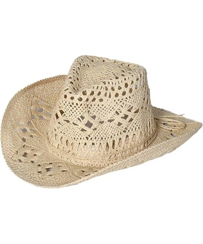 Western Cowgirl Hat,Straw Cowboy Hats for Women Holiday Party Foldable Sun Hat with Wide Brim Beige $15.16 Cowboy Hats