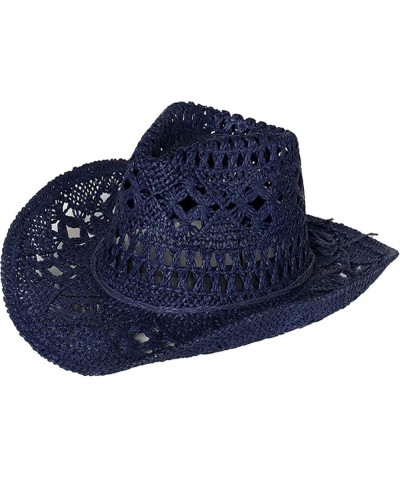 Western Cowgirl Hat,Straw Cowboy Hats for Women Holiday Party Foldable Sun Hat with Wide Brim Beige $15.16 Cowboy Hats