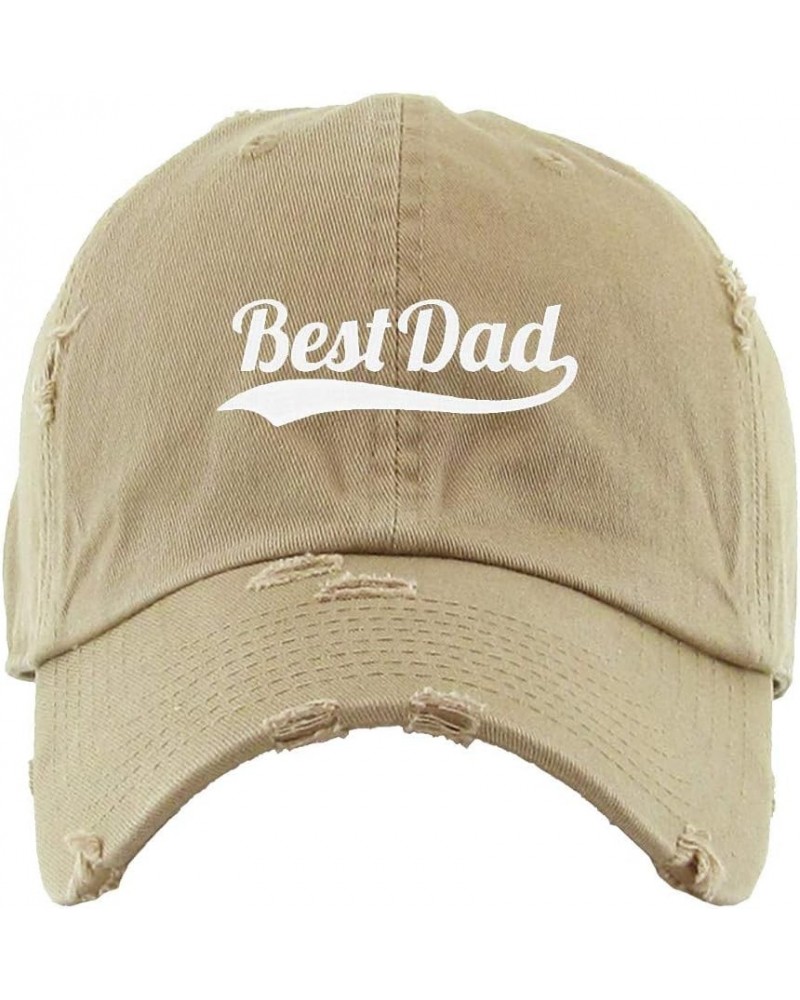 Best Dad Dad Vintage Baseball Cap Embroidered Cotton Adjustable Distressed Dad Hat Khaki $11.75 Baseball Caps