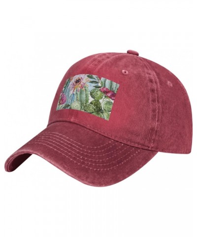 Cactus Succulent Rose Print Washed Cowboy Baseball Cap for Adults Adjustable Caps Fashion Cap A Sun Hat $10.52 Baseball Caps