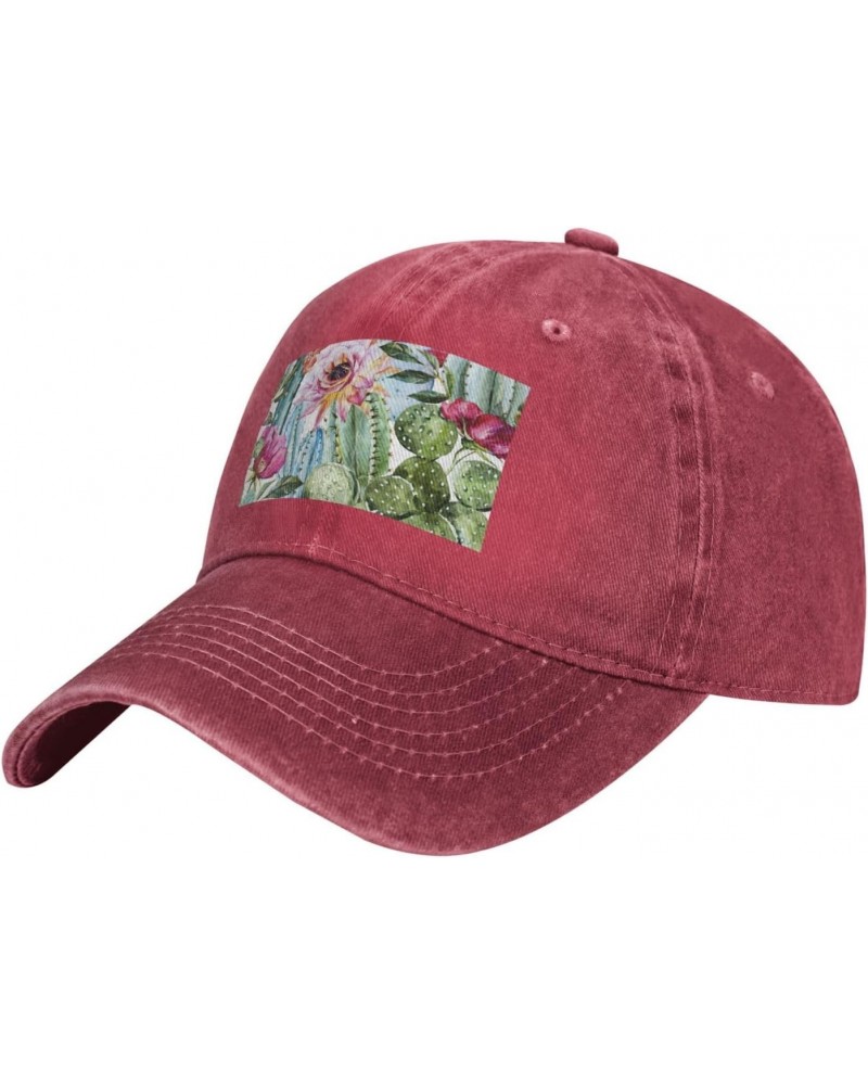 Cactus Succulent Rose Print Washed Cowboy Baseball Cap for Adults Adjustable Caps Fashion Cap A Sun Hat $10.52 Baseball Caps