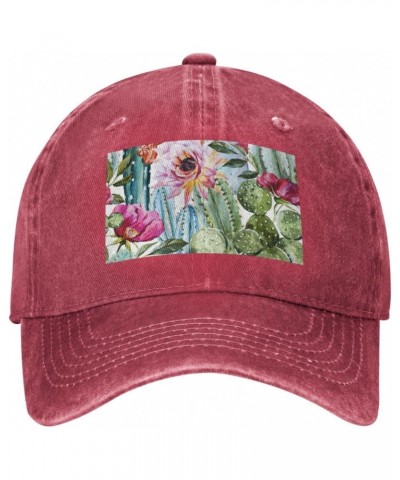 Cactus Succulent Rose Print Washed Cowboy Baseball Cap for Adults Adjustable Caps Fashion Cap A Sun Hat $10.52 Baseball Caps