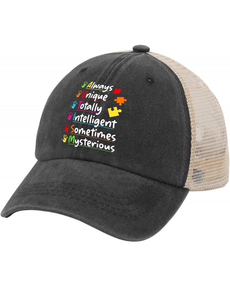 Autism Hats Autism Always Unique Intelligent April Autism Awareness Hats for Men Women AllBlack Cowgirl Allblack $12.41 Sun Hats