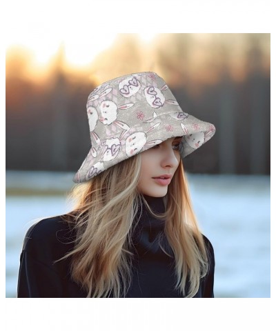 Brown Stripe Women Winter Faux Fur Bucket Hat, Fluffy Fuzzy Warm Hats, Plush Fisherman Cap Cute Rabbit9 $12.70 Bucket Hats