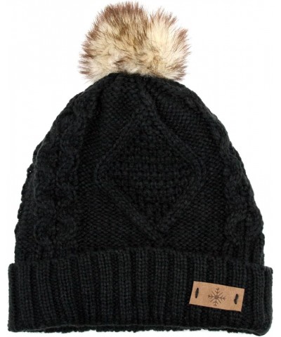 Women's Winter Fleece Lined Cable Knitted Pom Pom Beanie Hat Black $8.67 Skullies & Beanies