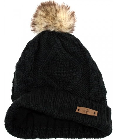 Women's Winter Fleece Lined Cable Knitted Pom Pom Beanie Hat Black $8.67 Skullies & Beanies