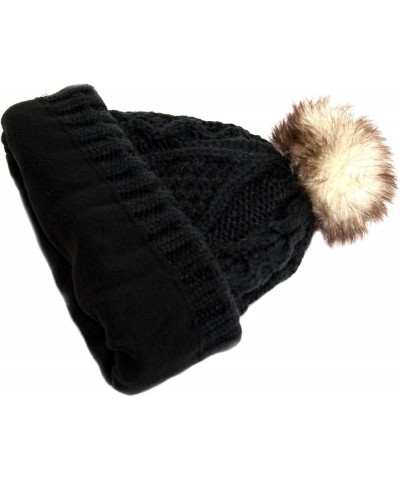 Women's Winter Fleece Lined Cable Knitted Pom Pom Beanie Hat Black $8.67 Skullies & Beanies