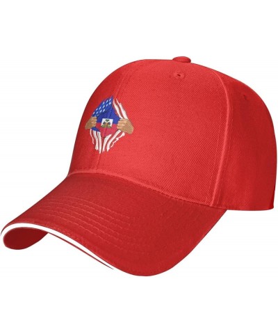 Haitian USA Flag Baseball Caps Womens Mens Fashionable Adjustable Duck Tongue Hat Sandwich Sun Hat Red $11.80 Baseball Caps