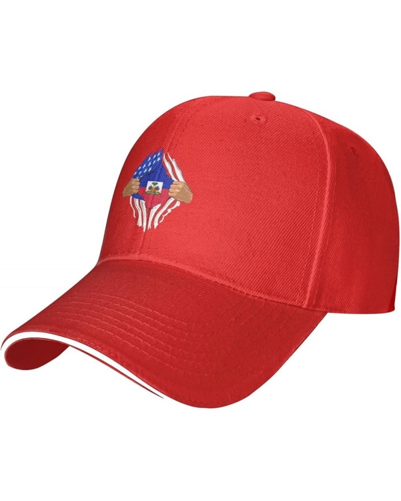 Haitian USA Flag Baseball Caps Womens Mens Fashionable Adjustable Duck Tongue Hat Sandwich Sun Hat Red $11.80 Baseball Caps