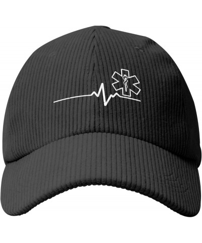 Paramedic Heartbeat Thin White Line Corduroy Baseball Cap Summer Casual Sun Cap for Women Men Black $16.45 Sun Hats