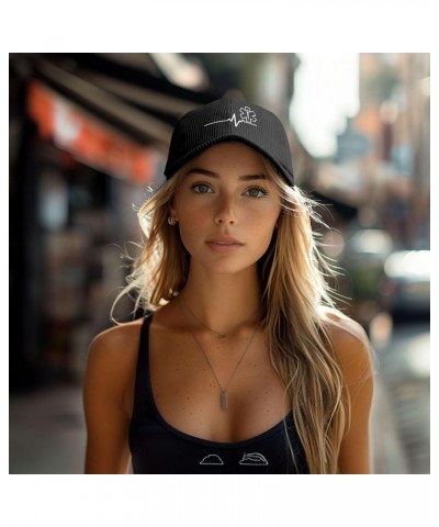 Paramedic Heartbeat Thin White Line Corduroy Baseball Cap Summer Casual Sun Cap for Women Men Black $16.45 Sun Hats