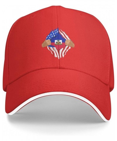 Haitian USA Flag Baseball Caps Womens Mens Fashionable Adjustable Duck Tongue Hat Sandwich Sun Hat Red $11.80 Baseball Caps