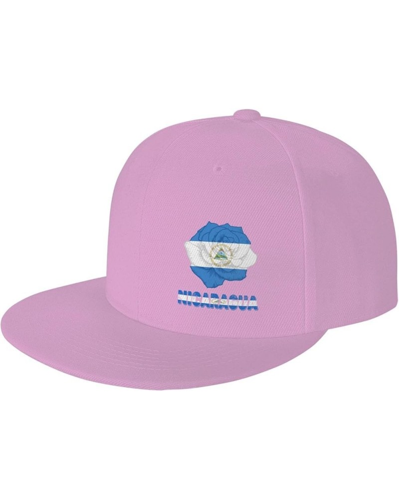 Snapback Baseball Cap Rose Flower Nicaragua Flag Classic Dad Trucker Flat Bill Brim Hat Pink $9.44 Baseball Caps