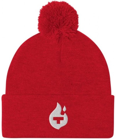 Theta Fuel Cryptocurrency Logo Hat (Embroidered Pom-Pom Beanie) Red $18.32 Skullies & Beanies