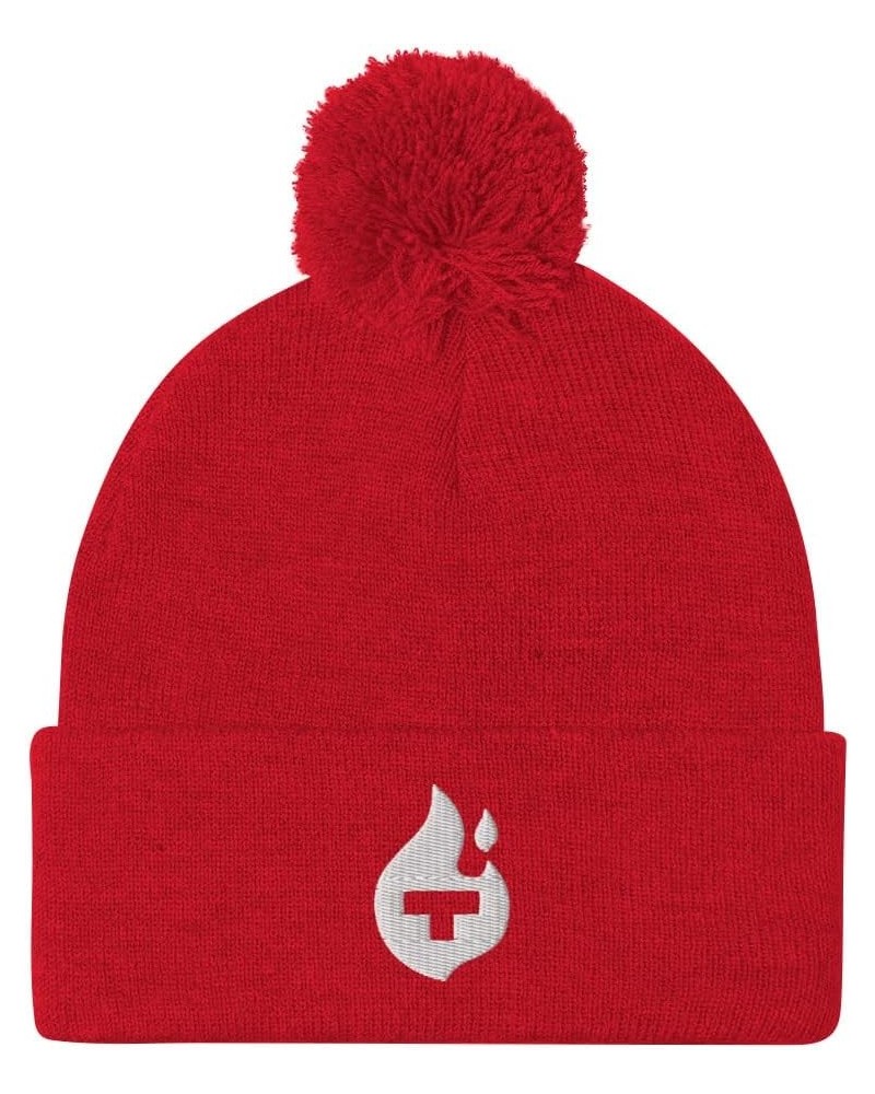 Theta Fuel Cryptocurrency Logo Hat (Embroidered Pom-Pom Beanie) Red $18.32 Skullies & Beanies