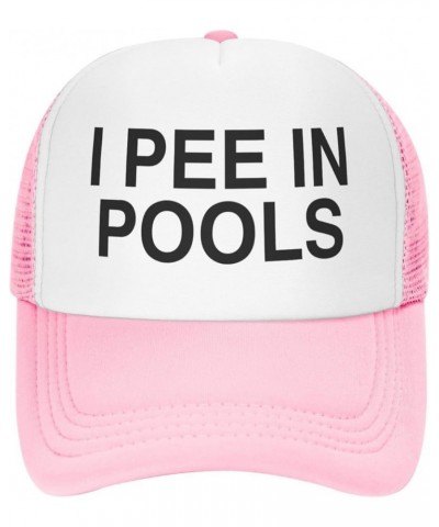 I Pee in Pool Mesh Baseball Hat Men Plain Trucker Cap I Pee in Pool Breathable Hat Pink $11.94 Baseball Caps