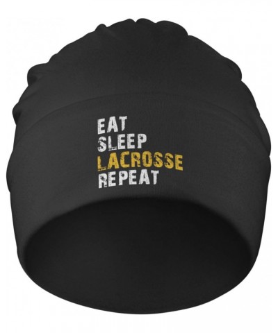 Eat Sleep Lacrosse Repeat Funny Gifts Beanie Hip-Hop Soft Beanie Adult Dwarf Hats Chemo Cap for Men Women Hedging Hat Black $...