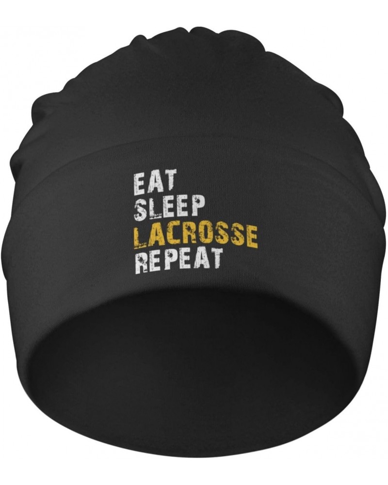 Eat Sleep Lacrosse Repeat Funny Gifts Beanie Hip-Hop Soft Beanie Adult Dwarf Hats Chemo Cap for Men Women Hedging Hat Black $...