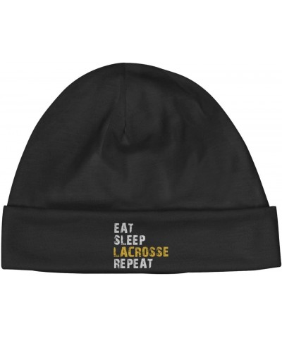 Eat Sleep Lacrosse Repeat Funny Gifts Beanie Hip-Hop Soft Beanie Adult Dwarf Hats Chemo Cap for Men Women Hedging Hat Black $...