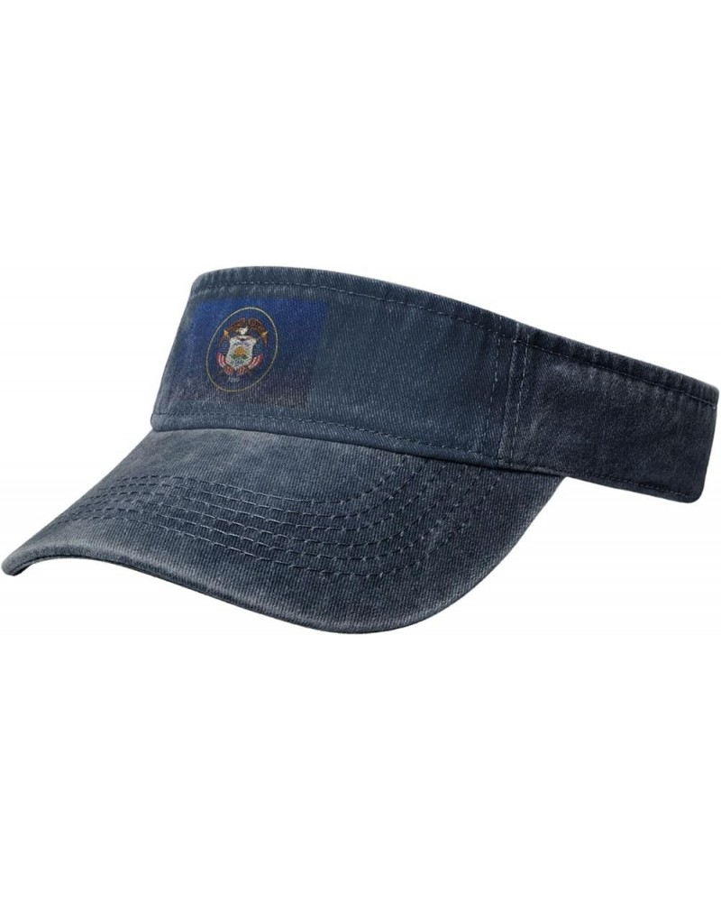 Mesh Style Flag of Utah Sun Visor Hats for Women Men Adjustable Sports Sun Hats Golf Cap Navy Blue $10.60 Visors