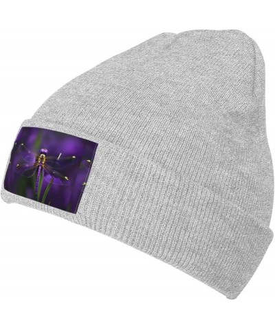 Purple Dragonfly Print Unisex Knitted Hat for Adults Beanie Hat Original Cap Travel, Daily Wear,Ski Cap Gray $13.37 Skullies ...