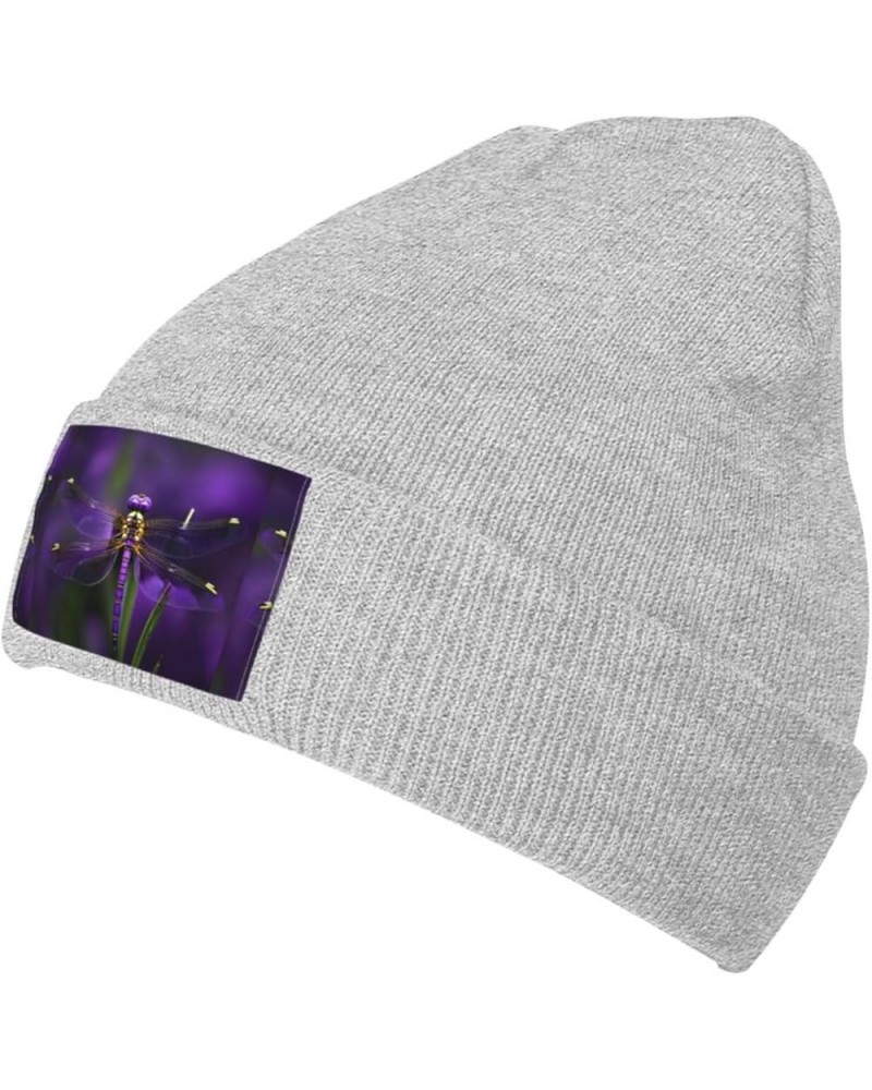 Purple Dragonfly Print Unisex Knitted Hat for Adults Beanie Hat Original Cap Travel, Daily Wear,Ski Cap Gray $13.37 Skullies ...