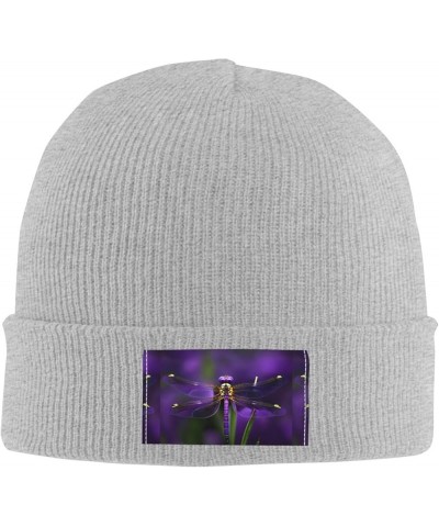 Purple Dragonfly Print Unisex Knitted Hat for Adults Beanie Hat Original Cap Travel, Daily Wear,Ski Cap Gray $13.37 Skullies ...