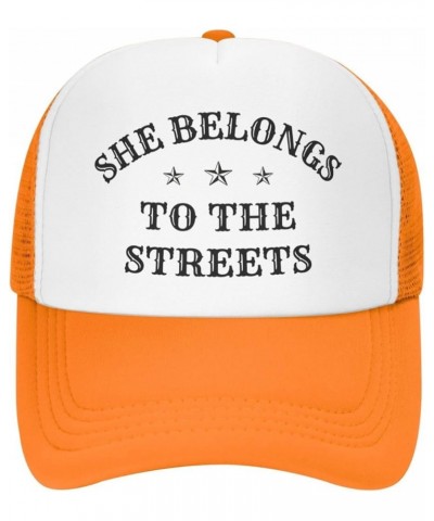 She Belongs to The Streets Mesh Hat Women Men Trucker Hat Baseball Cap Dad Hat Black Orange $10.77 Baseball Caps