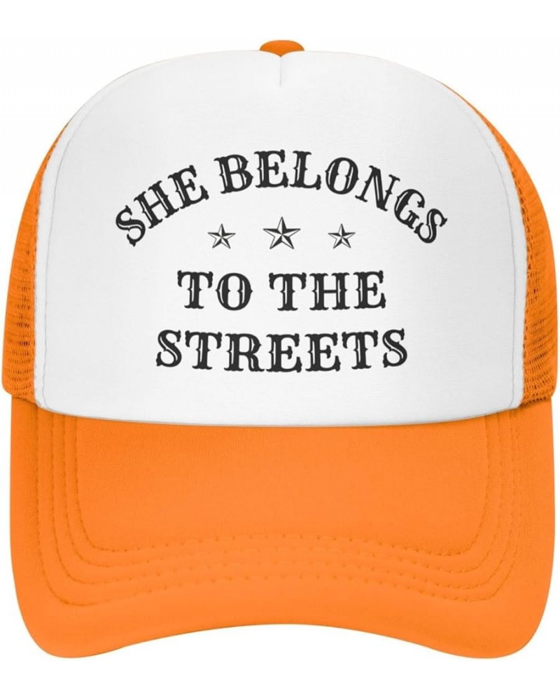 She Belongs to The Streets Mesh Hat Women Men Trucker Hat Baseball Cap Dad Hat Black Orange $10.77 Baseball Caps