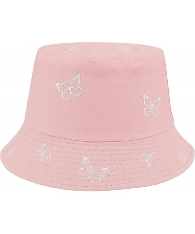 Unisex Cotton Bucket Hat Packable Travel Beach Sun Hats Fisherman Cap Pink Butterfly $7.50 Bucket Hats