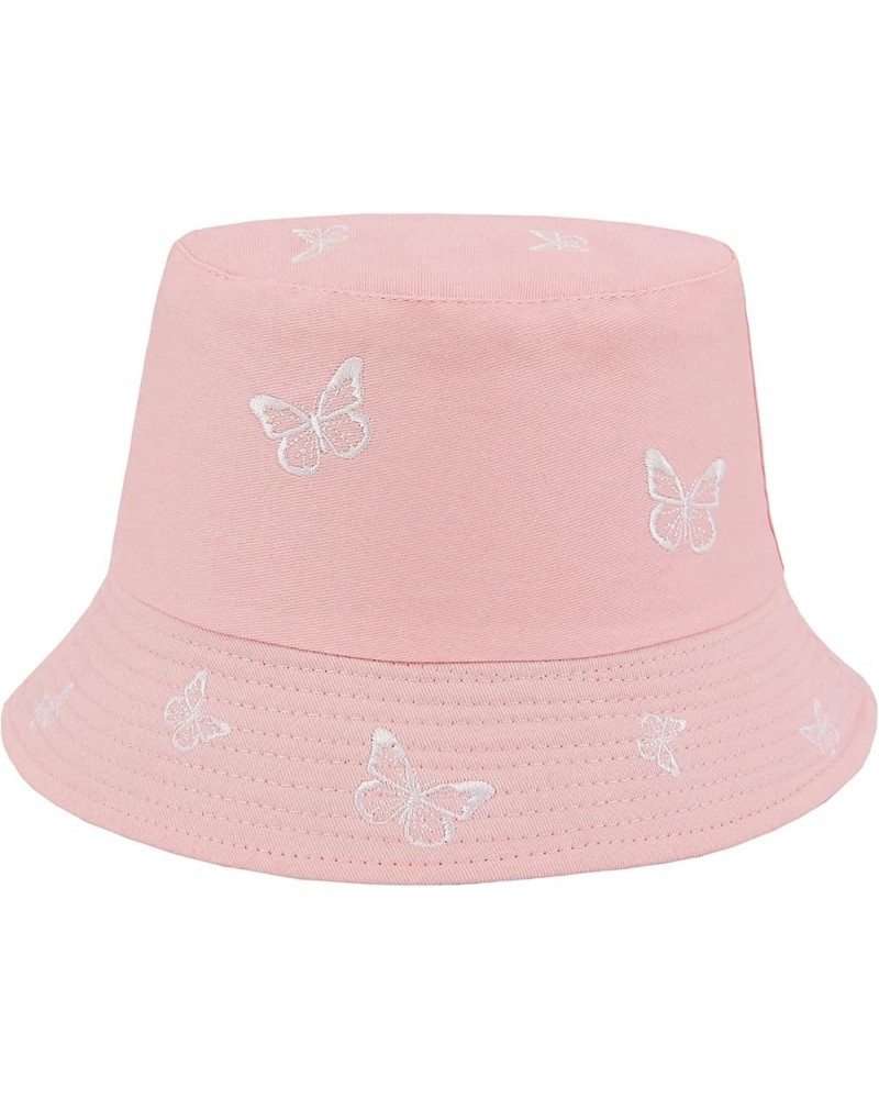 Unisex Cotton Bucket Hat Packable Travel Beach Sun Hats Fisherman Cap Pink Butterfly $7.50 Bucket Hats