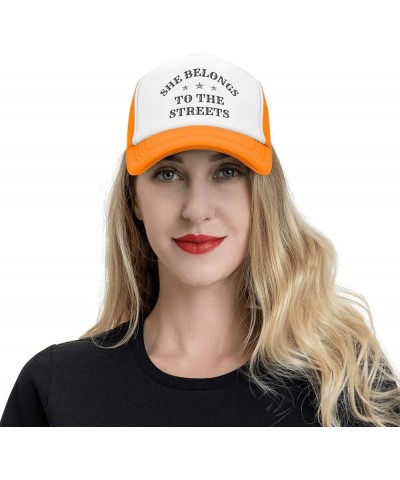 She Belongs to The Streets Mesh Hat Women Men Trucker Hat Baseball Cap Dad Hat Black Orange $10.77 Baseball Caps