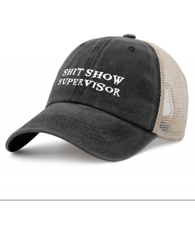 Dad Hat Shit Show Supervisor Trucker Hat Women Vintage Mesh Cap for Summer Black $11.20 Baseball Caps