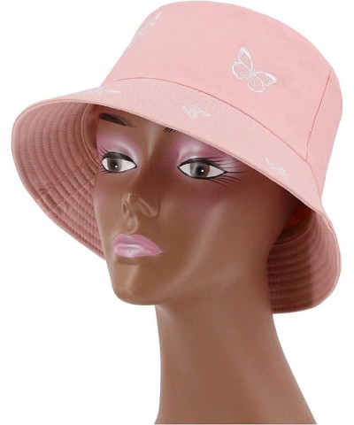 Unisex Cotton Bucket Hat Packable Travel Beach Sun Hats Fisherman Cap Pink Butterfly $7.50 Bucket Hats