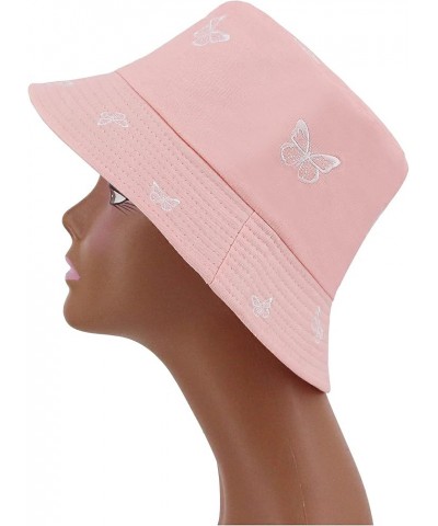 Unisex Cotton Bucket Hat Packable Travel Beach Sun Hats Fisherman Cap Pink Butterfly $7.50 Bucket Hats