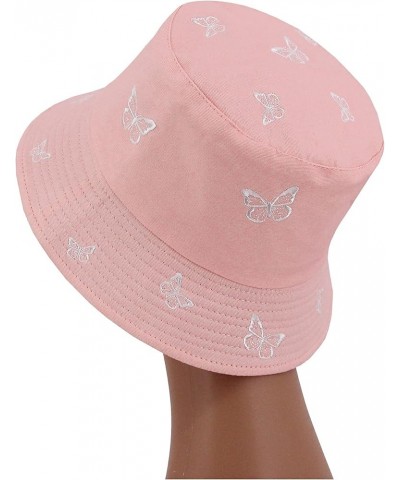 Unisex Cotton Bucket Hat Packable Travel Beach Sun Hats Fisherman Cap Pink Butterfly $7.50 Bucket Hats