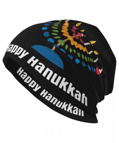 Happy Hanukkah Beanie Hat Men Women Stretch Slouchy Warm Skull Knit Beanies Cap for Winter Black $10.03 Skullies & Beanies