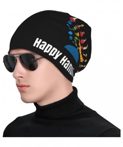 Happy Hanukkah Beanie Hat Men Women Stretch Slouchy Warm Skull Knit Beanies Cap for Winter Black $10.03 Skullies & Beanies