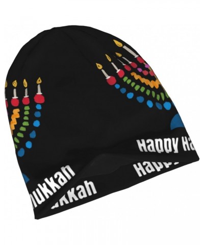 Happy Hanukkah Beanie Hat Men Women Stretch Slouchy Warm Skull Knit Beanies Cap for Winter Black $10.03 Skullies & Beanies