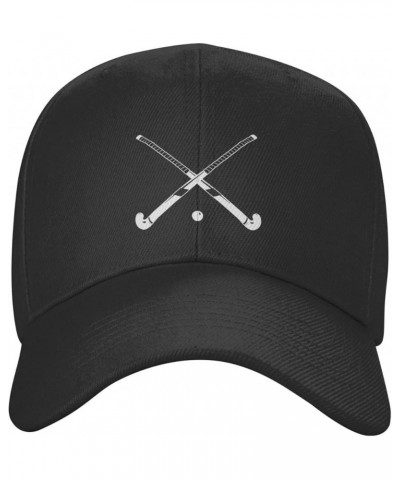 Field Hockey Stick Hat Men's Vintage Baseball Cap Low Profile Dad Hat Fashion Black Hats Adjustable Black $11.39 Baseball Caps