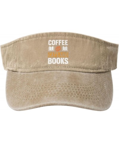 Coffee Cats and Books Sun Visor Hats for Women Men Sun Hat Vintage Golf Hat Adjustable Baseball Cap Natural $13.62 Visors