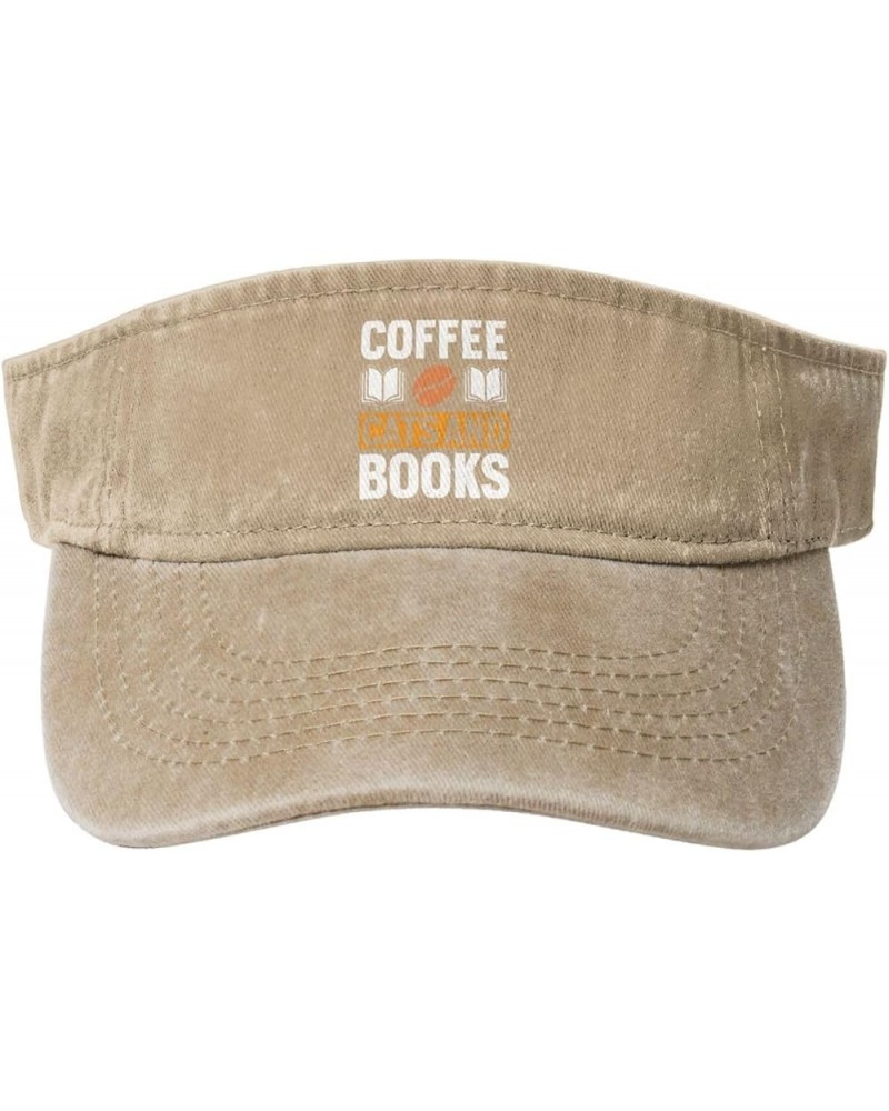 Coffee Cats and Books Sun Visor Hats for Women Men Sun Hat Vintage Golf Hat Adjustable Baseball Cap Natural $13.62 Visors