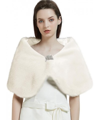 Women Faux Fur Shawl Wrap Scarf Wedding Shrug Stole Cape for Bridal Cover Up Evening Bridesmaids Ivory $21.27 Scarves