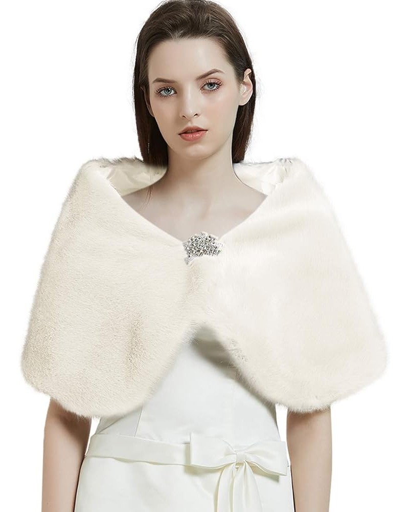 Women Faux Fur Shawl Wrap Scarf Wedding Shrug Stole Cape for Bridal Cover Up Evening Bridesmaids Ivory $21.27 Scarves