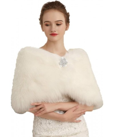 Women Faux Fur Shawl Wrap Scarf Wedding Shrug Stole Cape for Bridal Cover Up Evening Bridesmaids Ivory $21.27 Scarves