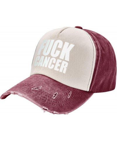 Fuck-Cancer Washed Baseball Cap Cowboy Hat Denim Cap Dark Red Hat for Men Women Dark Red $10.61 Cowboy Hats