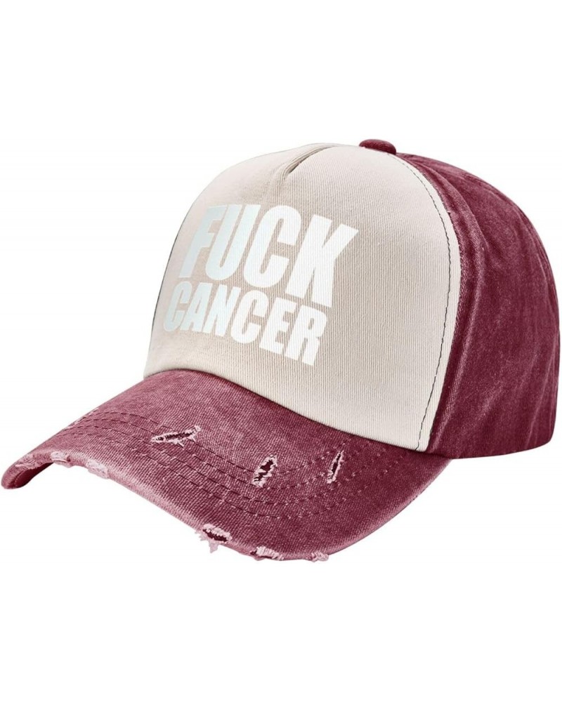 Fuck-Cancer Washed Baseball Cap Cowboy Hat Denim Cap Dark Red Hat for Men Women Dark Red $10.61 Cowboy Hats