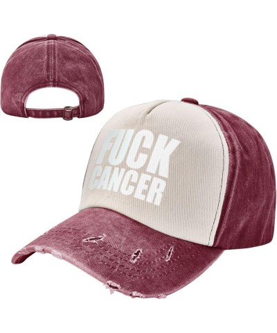 Fuck-Cancer Washed Baseball Cap Cowboy Hat Denim Cap Dark Red Hat for Men Women Dark Red $10.61 Cowboy Hats