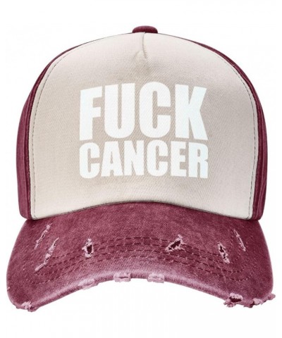 Fuck-Cancer Washed Baseball Cap Cowboy Hat Denim Cap Dark Red Hat for Men Women Dark Red $10.61 Cowboy Hats